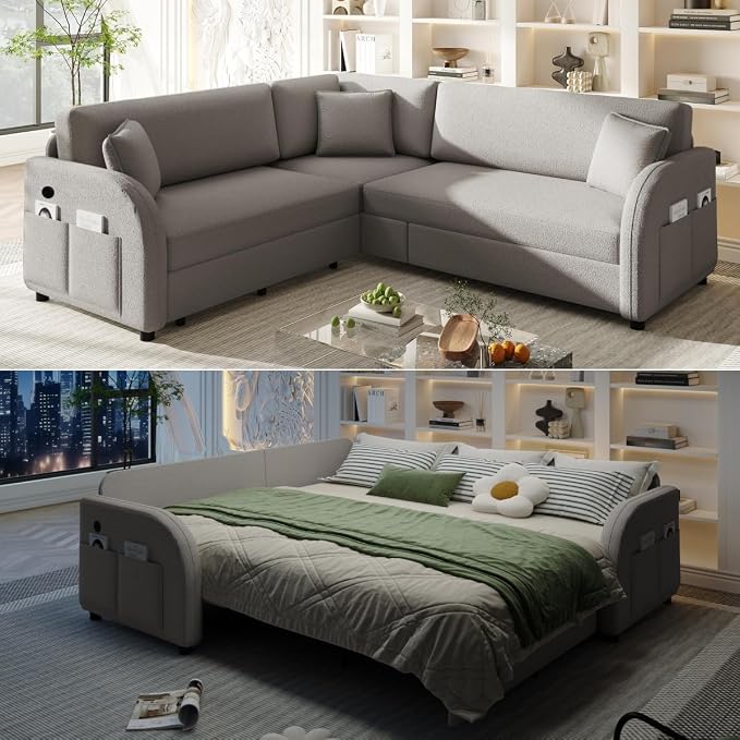 Queen Size Sleeper Sofas Convertible Couches, L Shaped Sectional Couch by LITVZ