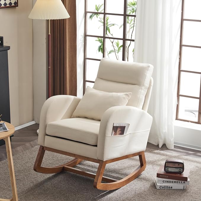 VINGLI Beige Linen Nursery Rocking Chair by VINGLI