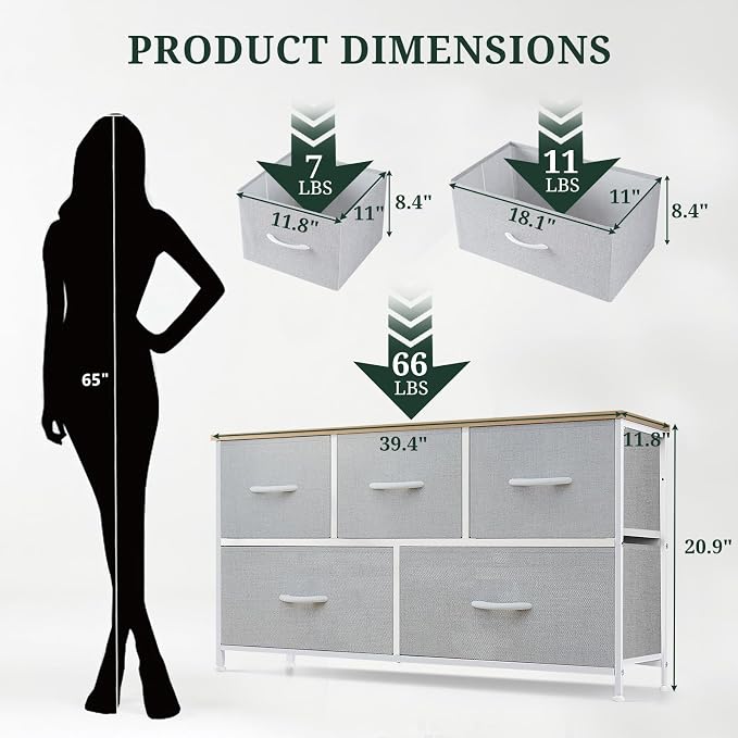5-Drawer Dresser for Bedroom, Anti-Tip Wide Storage Organizer Fabric Chest of - Image 3