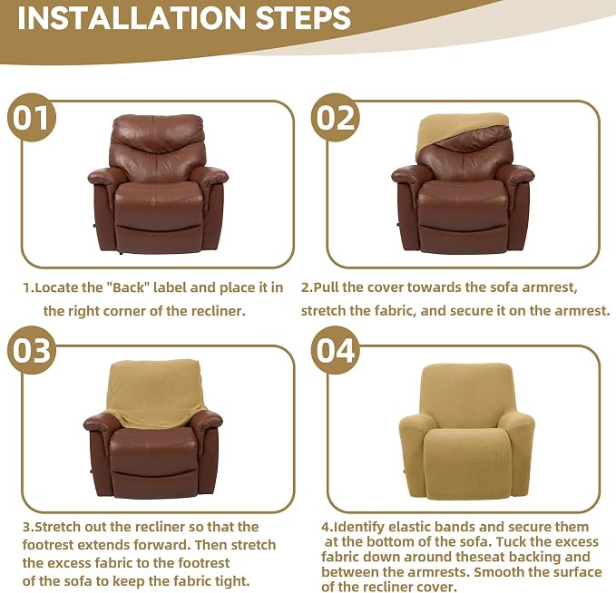 Cupuamon Recliner Chair Covers, Lazy Boy Recliner Covers Stretch Reclining - Image 6