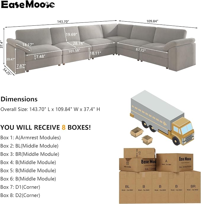 EASE MOOSE Oversized Sectional Modular Sofa, Large L Sectional Couch Wide Deep - Image 2