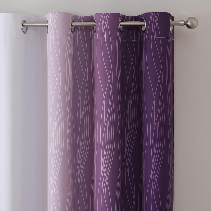 Estelar Textiler Purple and Grayish White Blackout Curtains 108 Inches Long - Image 4