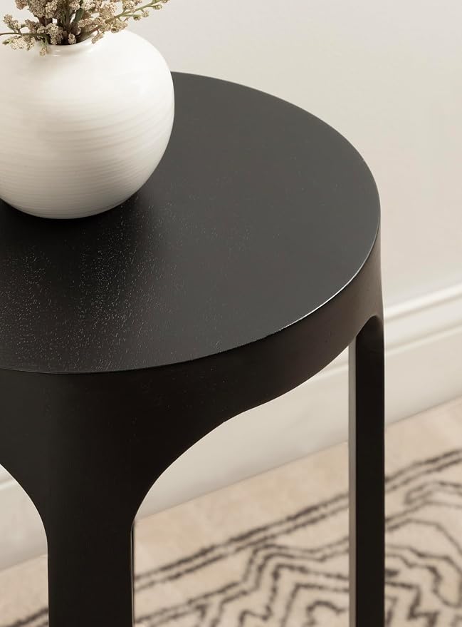 Kate and Laurel Dahl Modern Slatted Wooden Round Drink Table; 12 x 23; Black; - Image 5