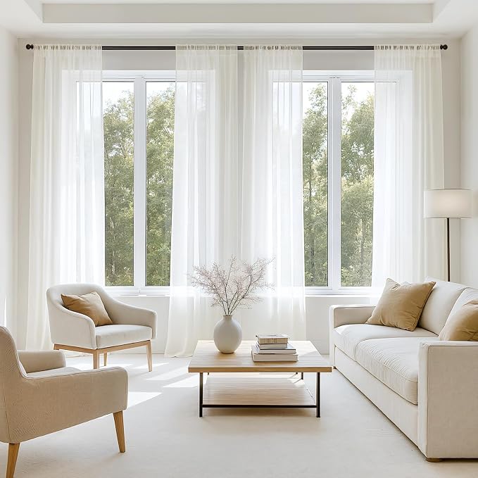 MIULEE Ivory Sheer Curtains 108 Inches Long, 4 Panels Set, Light Filtering Rod by MIULEE