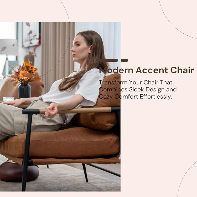 Ya-Home Mid-Century Accent Chair, Soft Armchair PU Leather Lounge Chair - Image 3