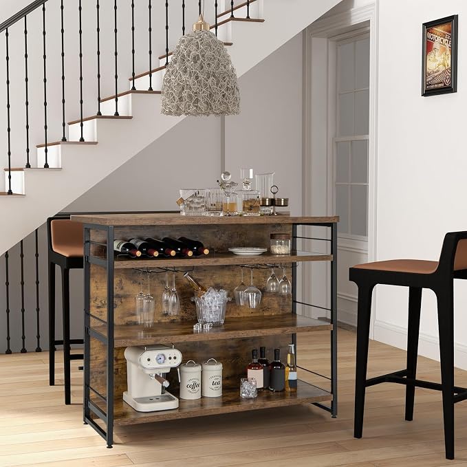 PETSITE Industrial Home Bar Unit, Stationary Kitchen Island w/ 4-Tier Storage - Image 4