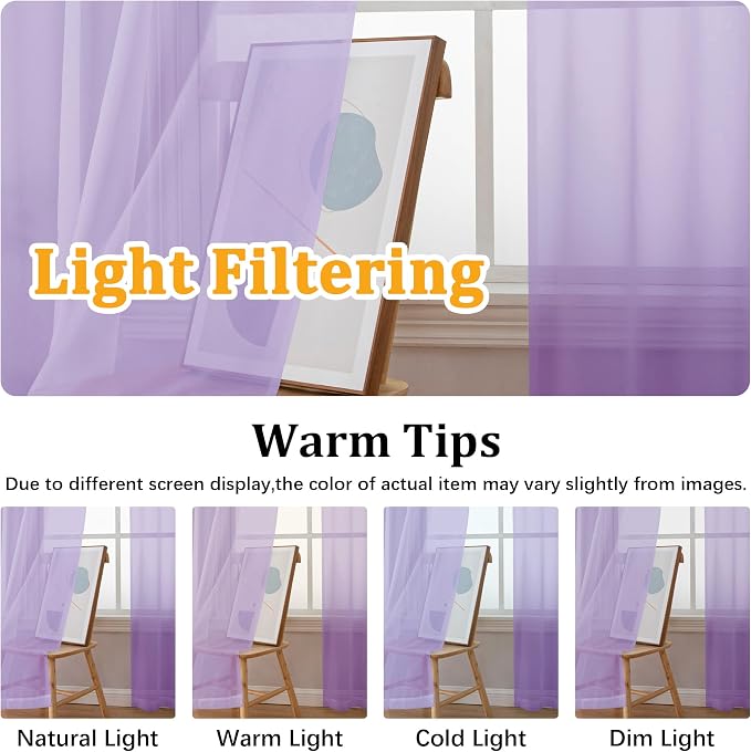 Gwine Lilac Valances for Windows, Small Light Filtering Rod Pocket Cafe Valance - Image 6