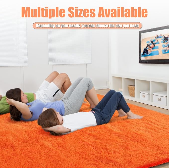 8x10 Fluffy Area Rugs for Living Room, Shag Area Rug for Bedroom, Soft Orange - Image 6