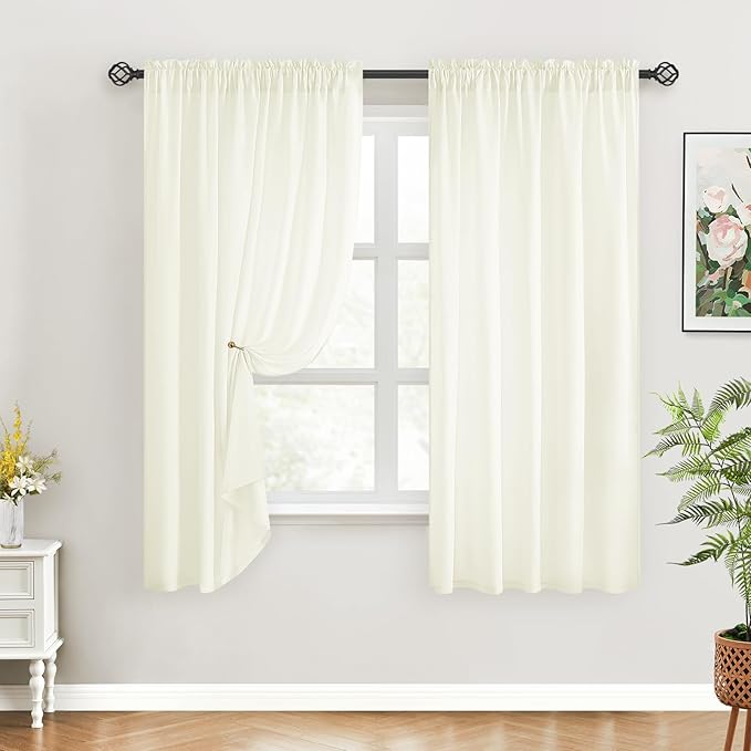 HOMEIDEAS Non-See-Through Ivory Privacy Sheer Curtains, 52 X 54 Inches Long 2 - Image 2