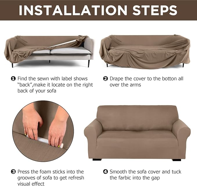 Peryiter 2 Pcs Sofa Covers Couch and Loveseat Covers Set Stretch Sofa Slipcover - Image 3