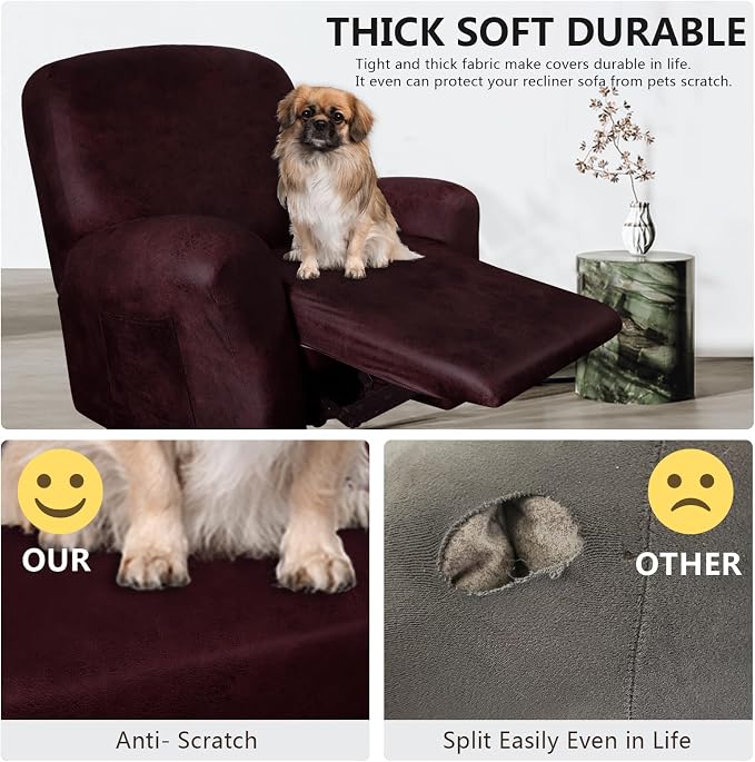 ANARACHON Leather Like Recliner Chair Covers Heavy Duty, 4 Pieces Recliner Cover - Image 7