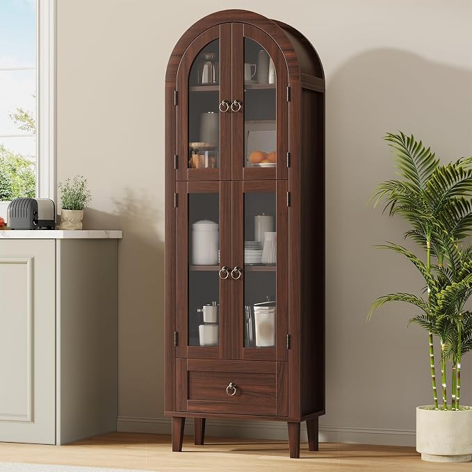 71" Tall Arched Cabinet with Acrylic Door, Modern Curio Arched Bookcase with - Image 6