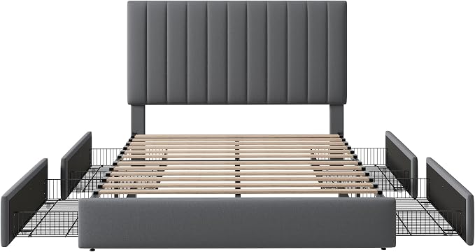 Allewie Queen Size Storage Bed Frame, Vertical Channel Tufted Adjustable - Image 8
