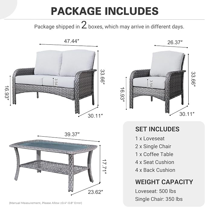 ovios 4-Piece Patio Furniture Set, Outdoor Wicker Sofa - Image 8