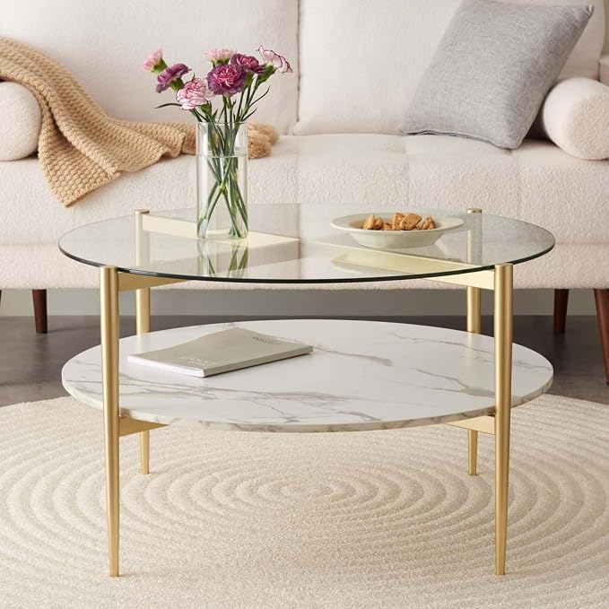 LumFurn Round Coffee Table for Living Room, Mid-Century Modern Design, D30 x H17 - Image 3