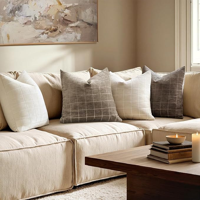 MIULEE Decorative Chenille Check Lumbar Throw Pillow Covers Vintage Plaid Couch - Image 4