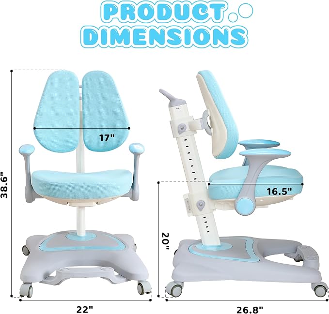 ERIYA Kids Desk Chair, Ergonomic Chair: Height-Adjustable, Double Back Support - Image 2