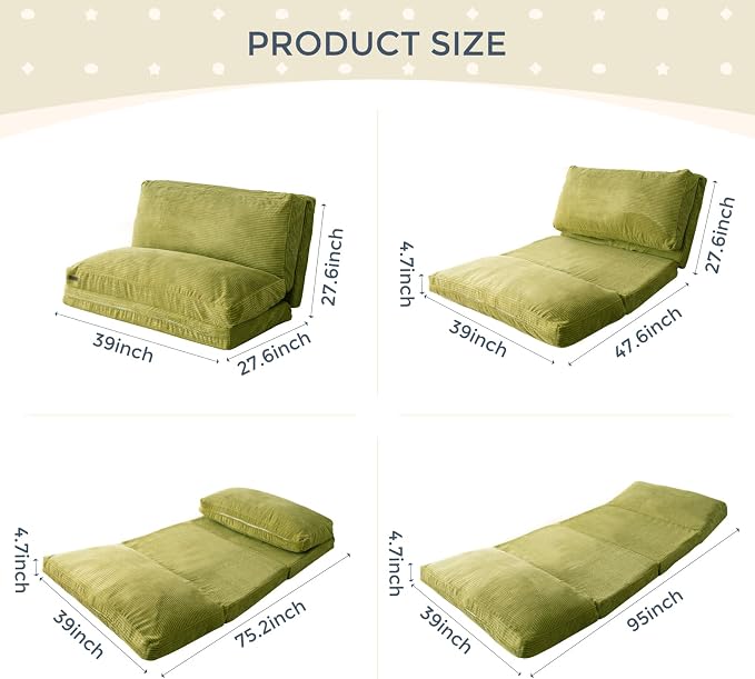 MAXYOYO Folding Sofa Bed, Extra Thick and Long Floor Sofa Convertible Sleeper - Image 2