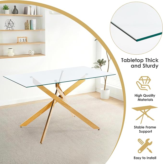 5-Piece Dining Table Set for 4, Modern Rectangular Glass Table - Image 7