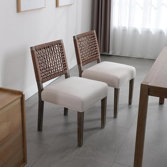 LZAREAL Farmhouse Dining Chairs Set of 6 Linen Fabric Upholstered Accent Side - Image 4
