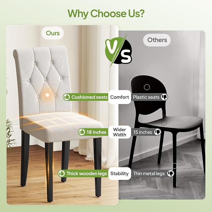Welzona Upholstered Dining Chairs Set of 2, Modern Button Tufted Parsons Design - Image 4