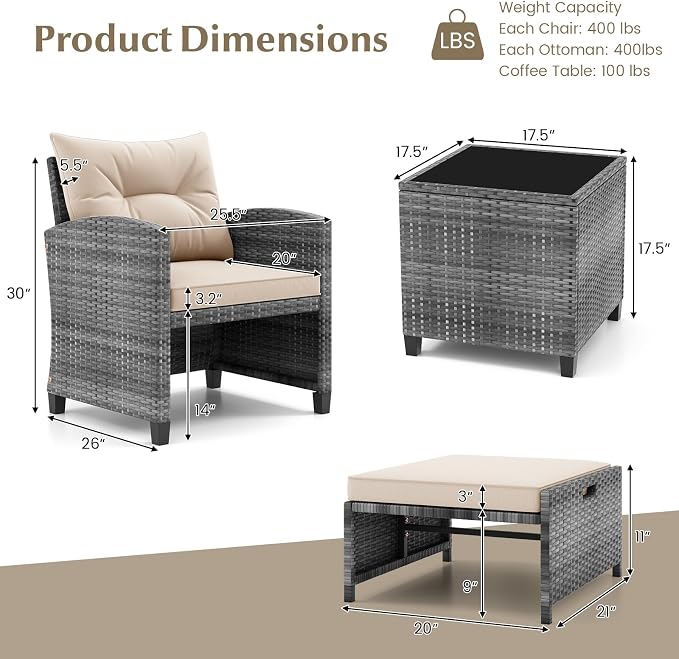 Tangkula 5 Pieces Patio Conversation Set, PE Wicker Rattan Outdoor Furniture Set - Image 9