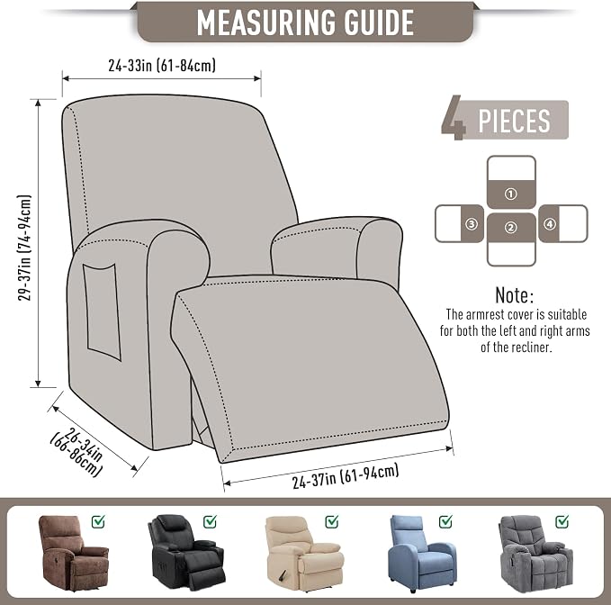 TAOCOCO Recliner Cover 4-Pieces, Recliner Stretch Sofa Slipcover, Recliner - Image 5