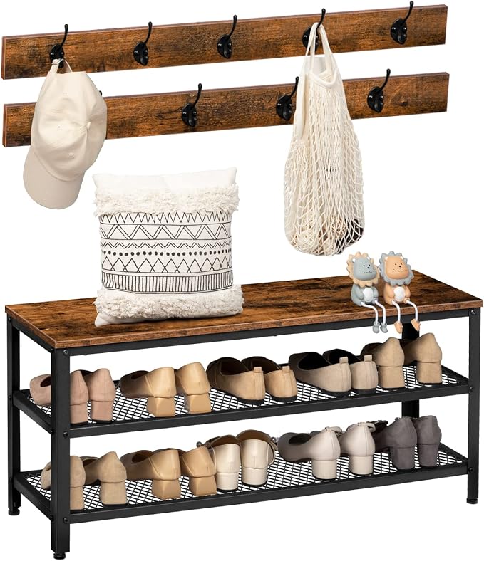 HOOBRO Hall Tree Entryway Storage Bench, Coat Rack Shoe Bench, Shoe Rack - Image 9