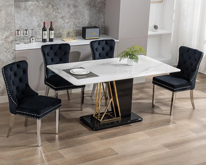 KCC Velvet Dining Chairs Set of 6, Upholstered High-end Tufted Dining Room Chair - Image 9
