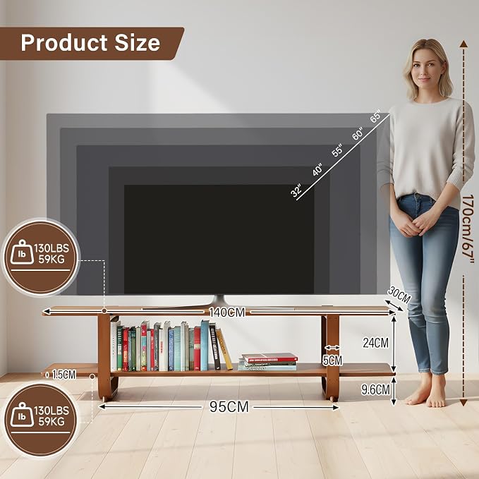 Tiita TV Stand with Storage for TVs up to 65'', Bamboo TV Console Entertainment - Image 6
