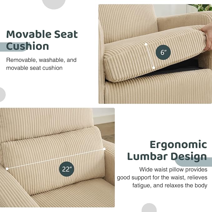 Swivel Rocker Recliner, Oversized Manual Nursery Glider Rocking Recliner Chair - Image 5