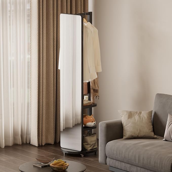 WoodsWhisper Full Length Mirror Coat Rack Solid Wood Floor Mirror 66"x12" Full - Image 9