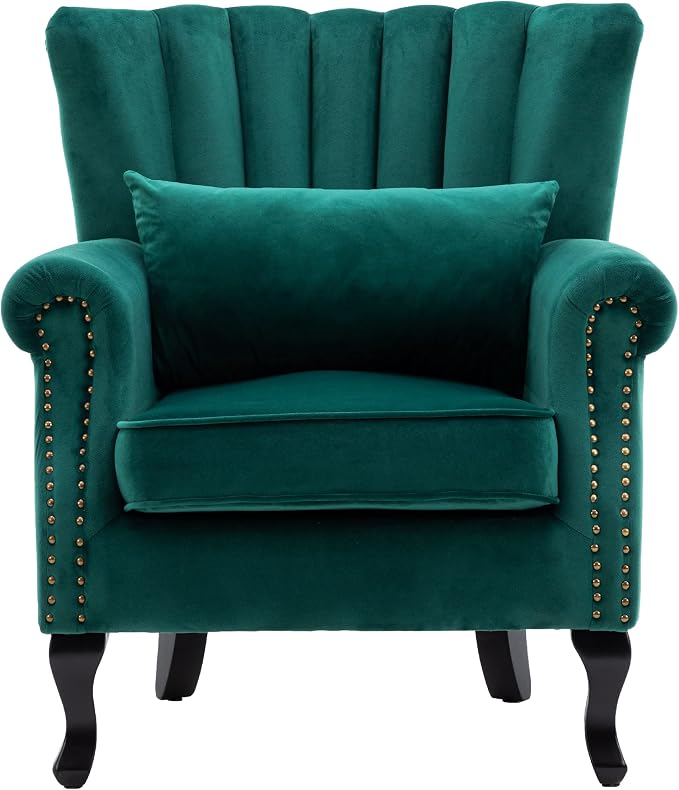 Mid Century Accent Chair Modern Tufted Wingback Armchairs Club Chair Velvet by DMFurniture