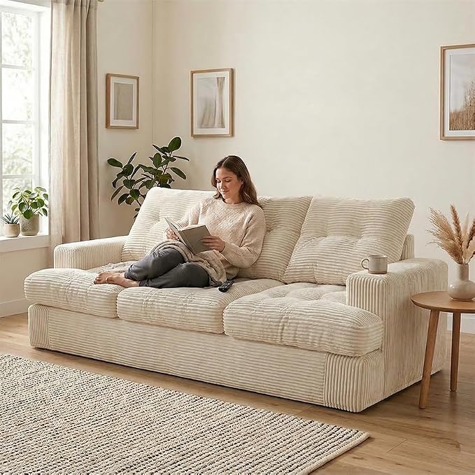 85" Corduroy 3 Seater Sofa in a Box, High-Density Foam Couch, No Assembly - Image 8
