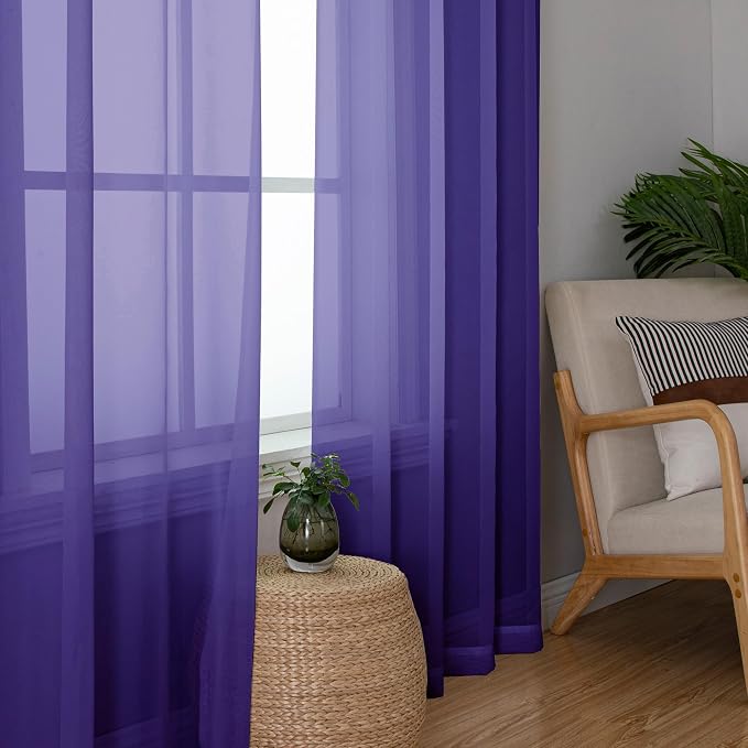 Simplebrand Purple Sheer Curtains 96 Inches Long, Light Filtering Rod Pocket - Image 4