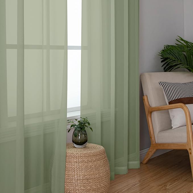 Chyhomenyc Sage Green Sheer Curtains 84 inches Long 2 Panels, Light Filtering - Image 5