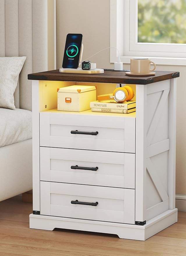 Turosur Night Stand with Charging Station 22" Large Farmhouse Nightstands with by Turosur
