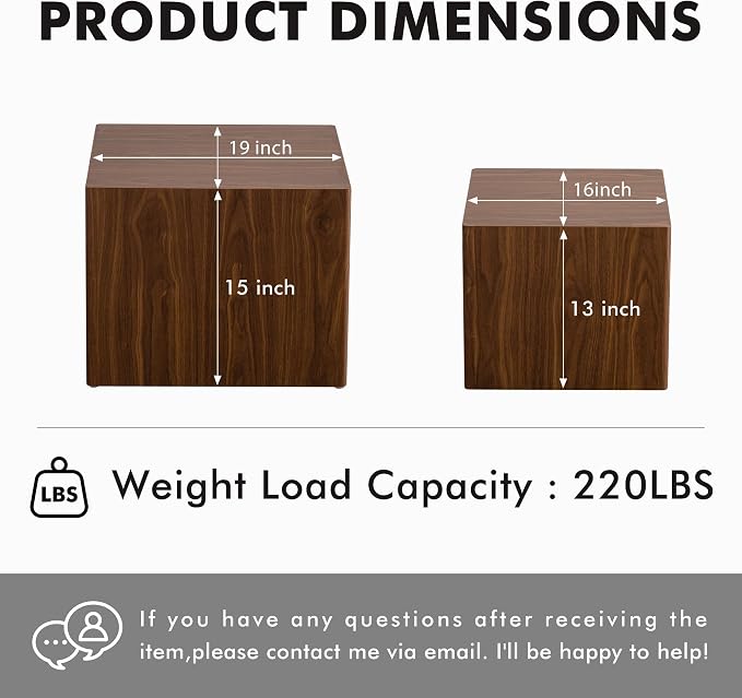 Square Nesting Tables for Living Room, Wood Nesting Coffee Table Walnut Veneer - Image 2