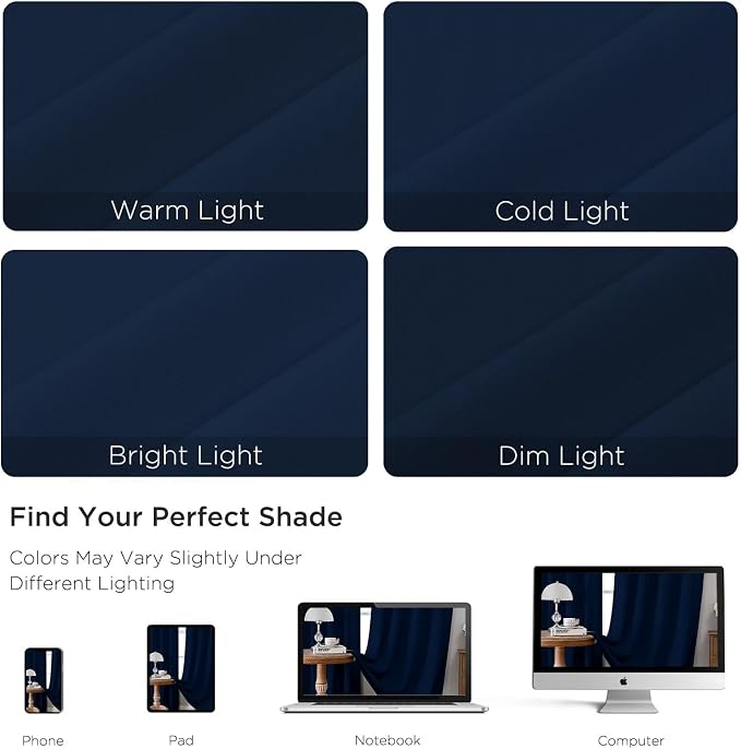 CUCRAF Navy Blue Blackout Curtains 108 inch Length 2 Panels Set, Rod Pocket - Image 4