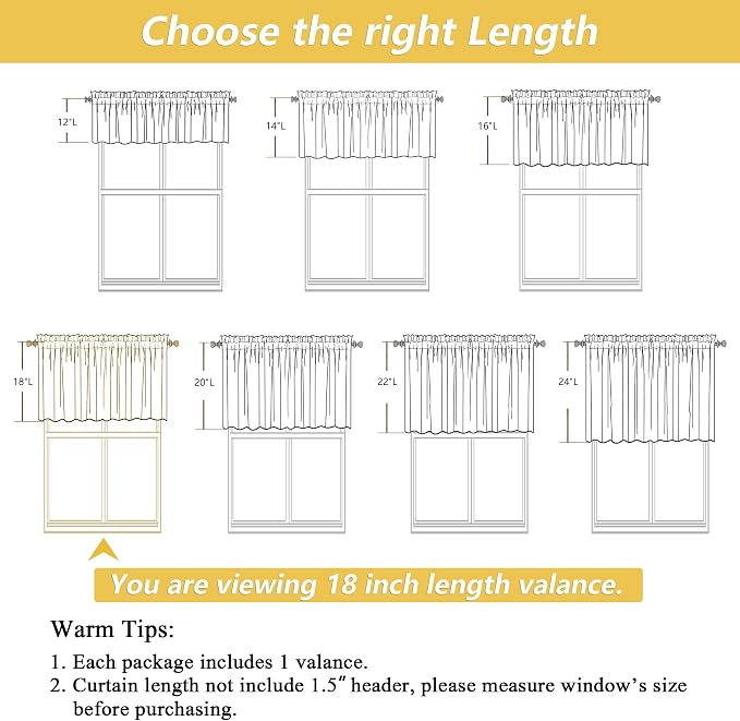 OWENIE Natural Valances for Windows 1 Pcs 18 Inch Length, Light Filtering - Image 3