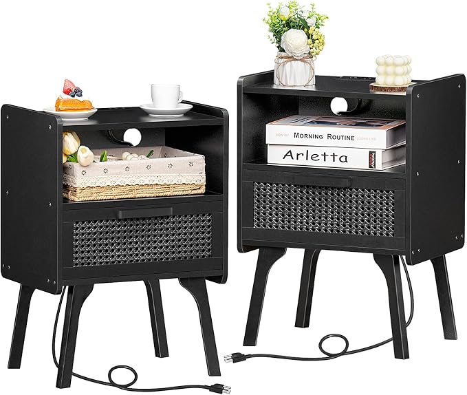 Lerliuo Rattan Nightstands Set of 2 by Lerliuo