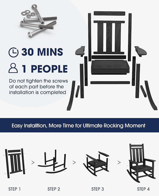 KINGYES Oversized Outdoor Rocking Chair Set of 2, All-Weather Patio Rocking - Image 7