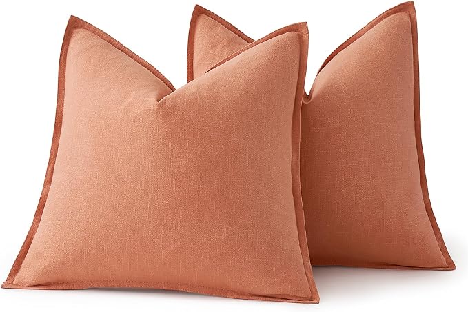 MIULEE Decorative Linen Euro Sham Pillow Covers 24x24 Coral ​Boho Farmhouse​ - Image 6