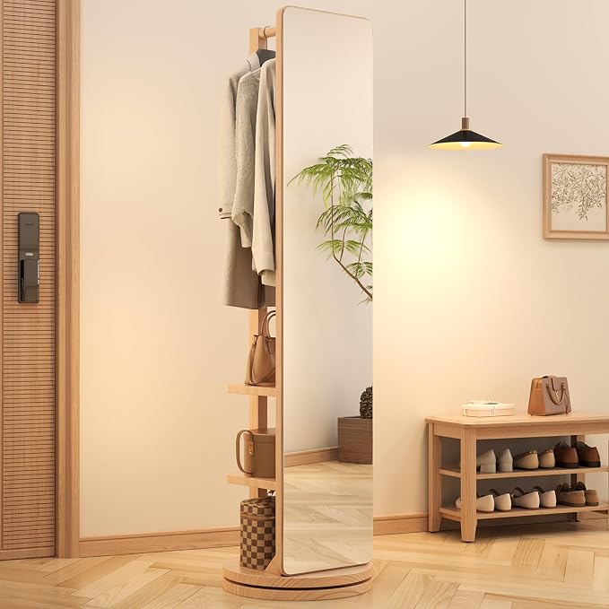 WoodsWhisper Full Length Mirror Coat Rack Solid Wood Floor Mirror 70"x16" Full by Unknown