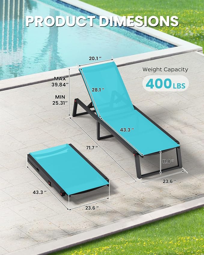 Aluminum Chaise Lounge Chair Outdoor, Foldable& No Assembly Patio Pool Lounge - Image 2