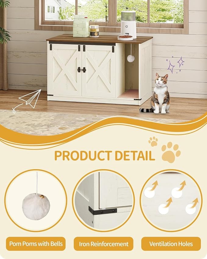 Hzuaneri Cat Litter Box Enclosure, Hidden Litter Box Cabinet Furniture - Image 8