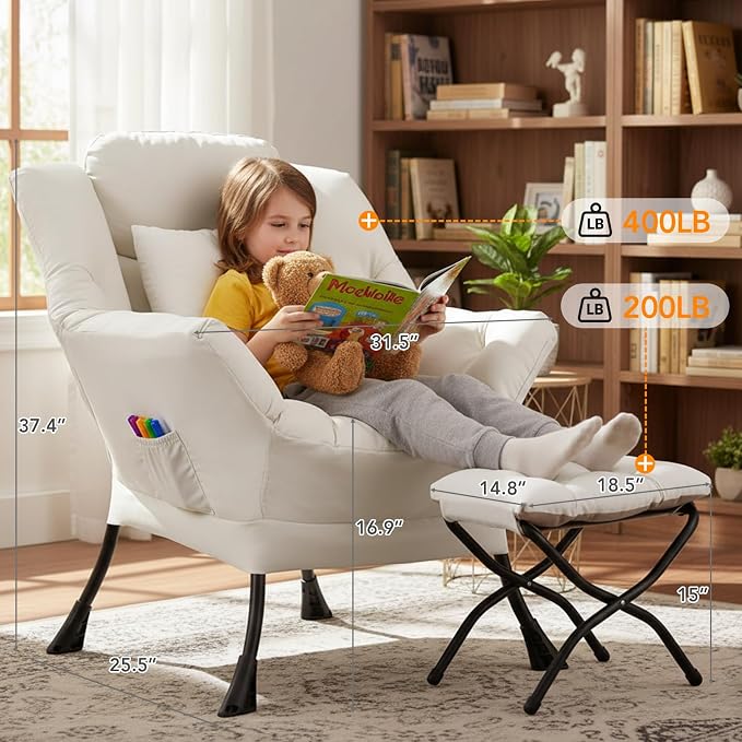 Lazy Chair with Ottoman, Large Accent Chair with Ottoman and a Throw Pillow - Image 3