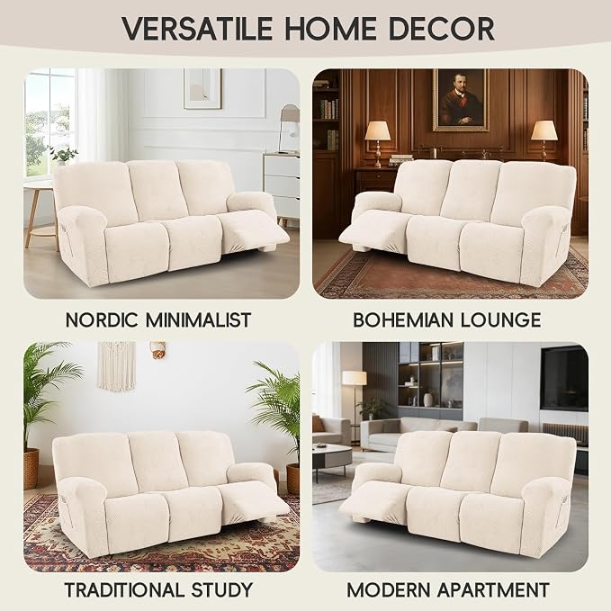 5-Piece Recliner Sofa Covers, Stretch Geometric Strokes Jacquard Recliner Sofa - Image 7