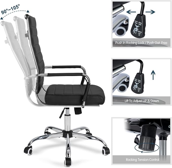 Home Office Chair Ribbed, Modern Leather Conference Room Chairs, Ergonomic - Image 5