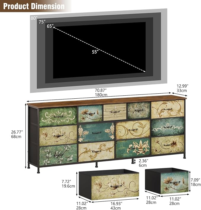 Tohomeor Dresser for Bedroom Chest of Drawers Fabric Dresser for Closet - Image 3